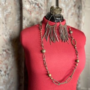 Pre-Treasured: Women’s Beaded Necklace, Cuff Bracelet, and Chandelier Earrings